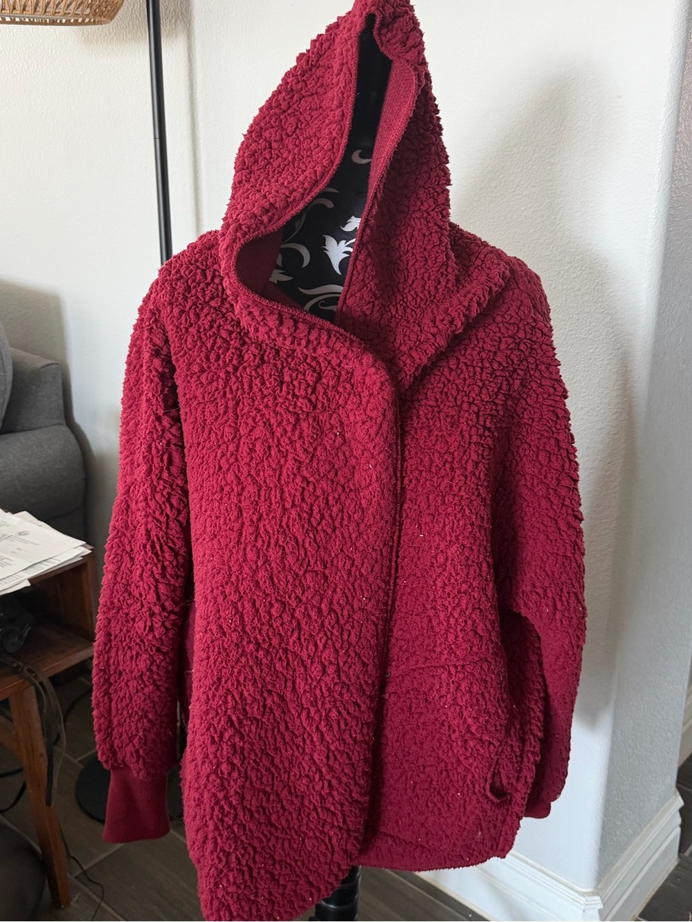 LuLaRoe Plush Hooded Teddy Jacket - Burgundy